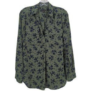 Ann Taylor Women's floral blue green V-Neck long sleeve Career Pull-over Tunic S